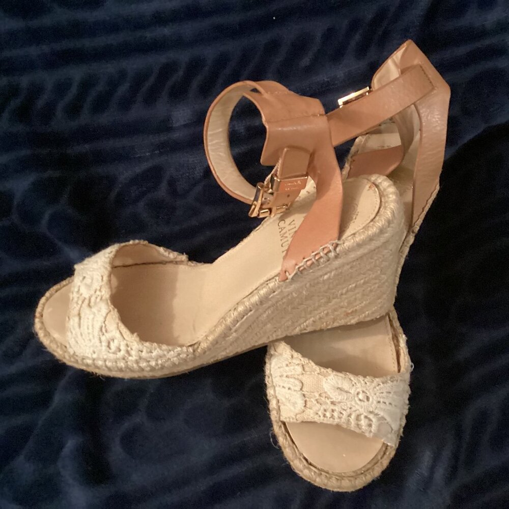 Vince Camuto Women's Size 6 Nude Beige Tesa Wedge Sandals Platform Heels Shoes